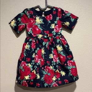 Janie And Jack Girl's Navy Floral Dress Bow Cut Out Back Size 3 yr (little girl)